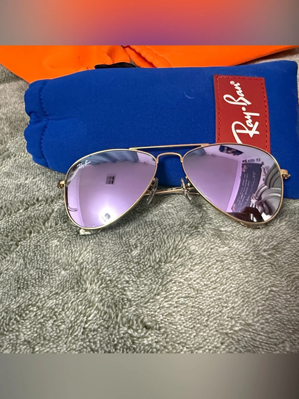 Gold Frame Aviator Sunglasses with Purple Mirror Lenses